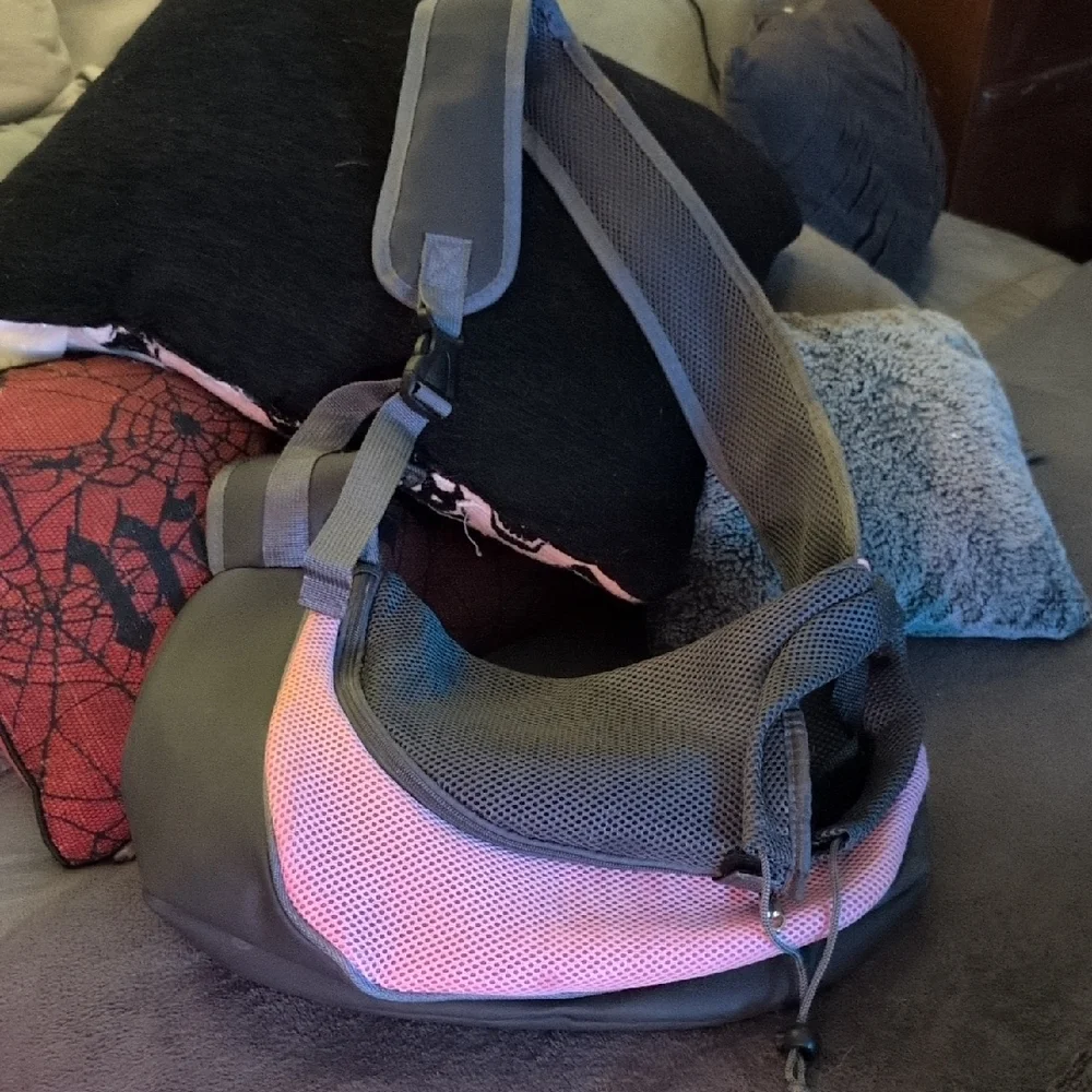 Pet Carrier with Pink and Gray Design